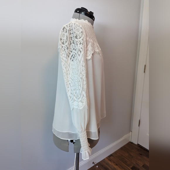 WHBM white high neck lace blouse - Picture 2 of 4